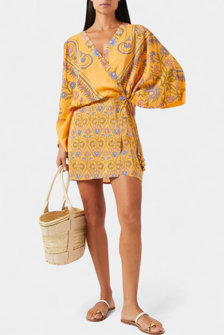 Candela - Vestido Boho con Estampado Floral y Escote en V Cruzado