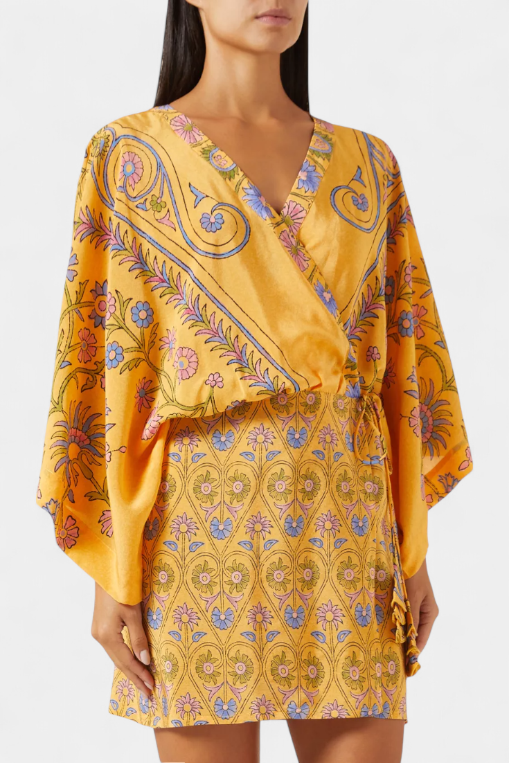 Candela - Vestido Boho con Estampado Floral y Escote en V Cruzado