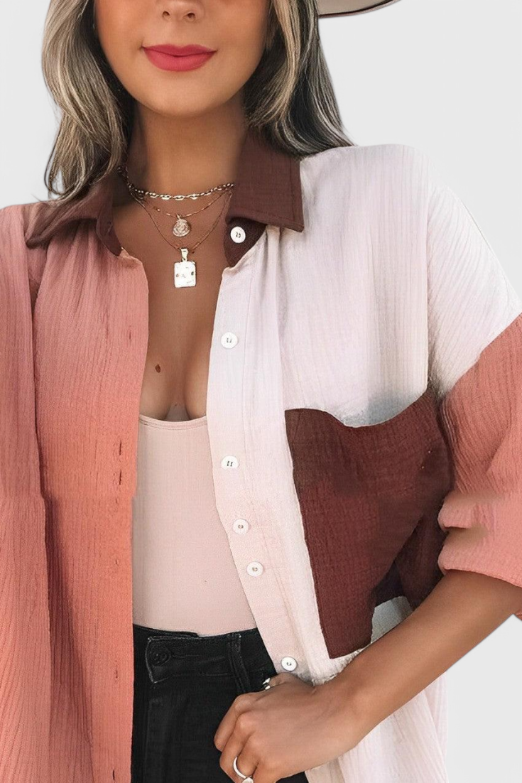 Valeria - Blusa de Botones en Bloque de Color
