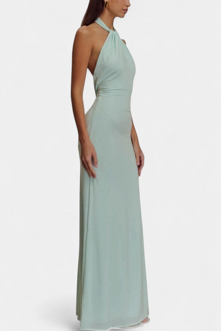 Trinity Vestido Halter Ajustado con Espalda Fruncida
