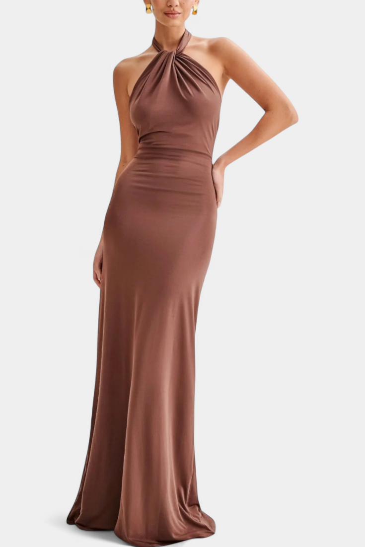 Trinity Vestido Halter Ajustado con Espalda Fruncida