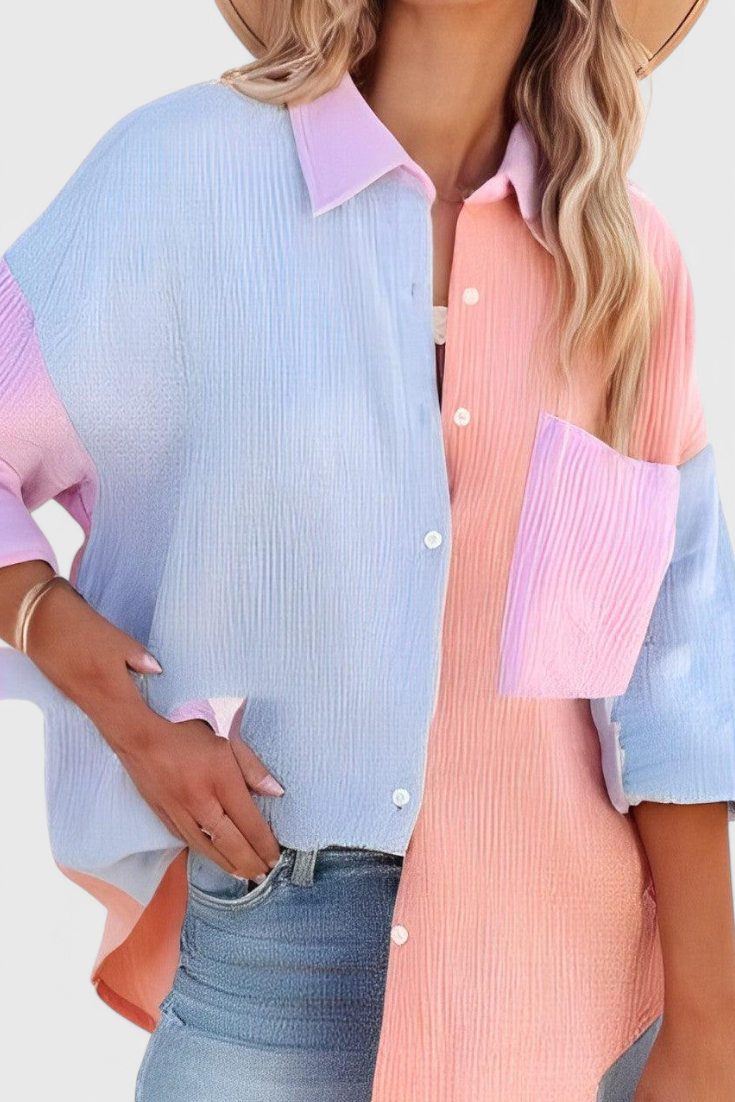 Valeria - Blusa de Botones en Bloque de Color