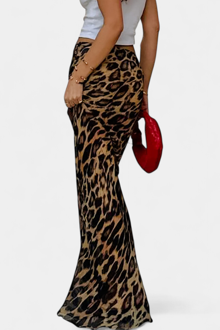 Elena - Falda Maxi Slim con Estampado de Leopardo