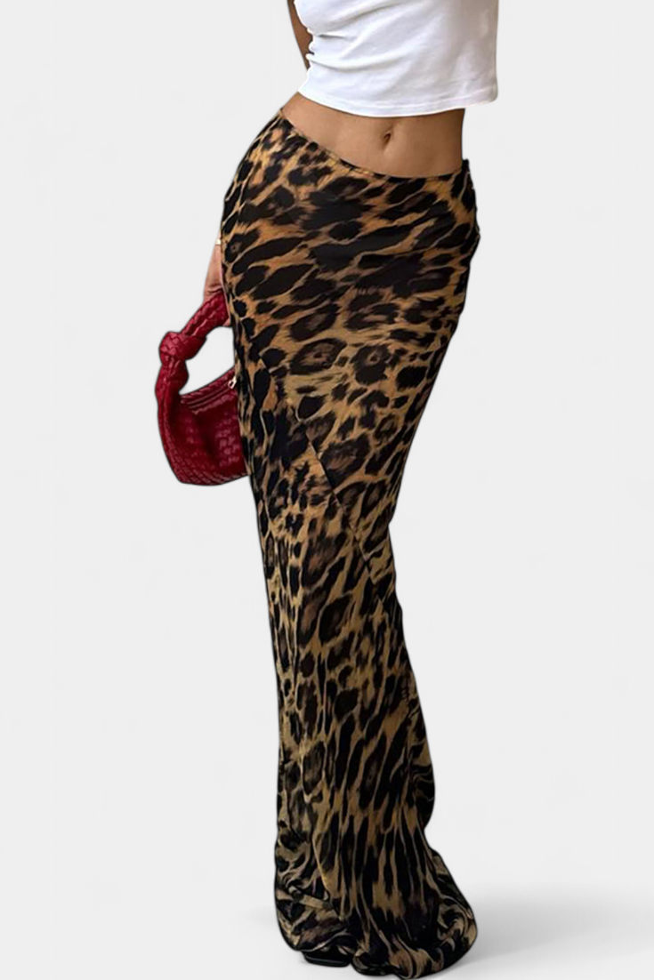 Elena - Falda Maxi Slim con Estampado de Leopardo