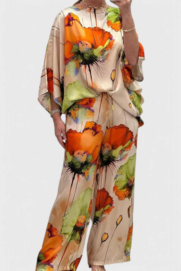 Karoline Conjunto Floral de Dos Piezas con Ajuste Relajado