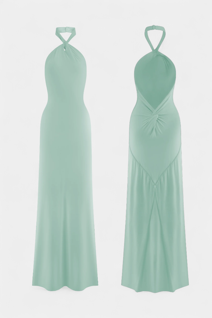 Trinity Vestido Halter Ajustado con Espalda Fruncida