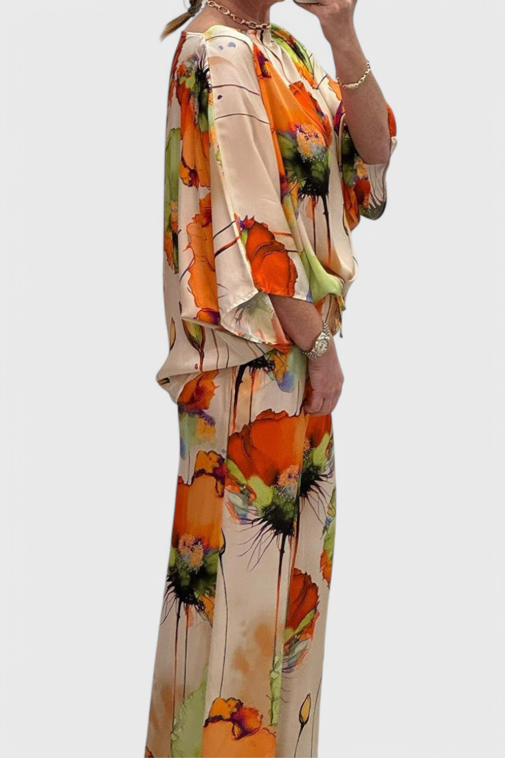 Karoline Conjunto Floral de Dos Piezas con Ajuste Relajado
