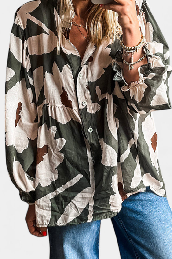 Filomena - Blusa con Manga Abullonada en Estampado Floral Abstracto