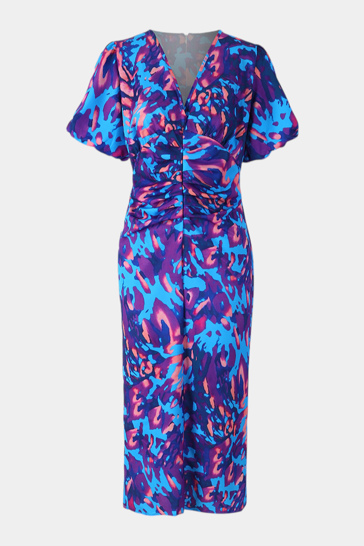 Wibia - Vestido Estampado con Mangas Volumen y Fruncido