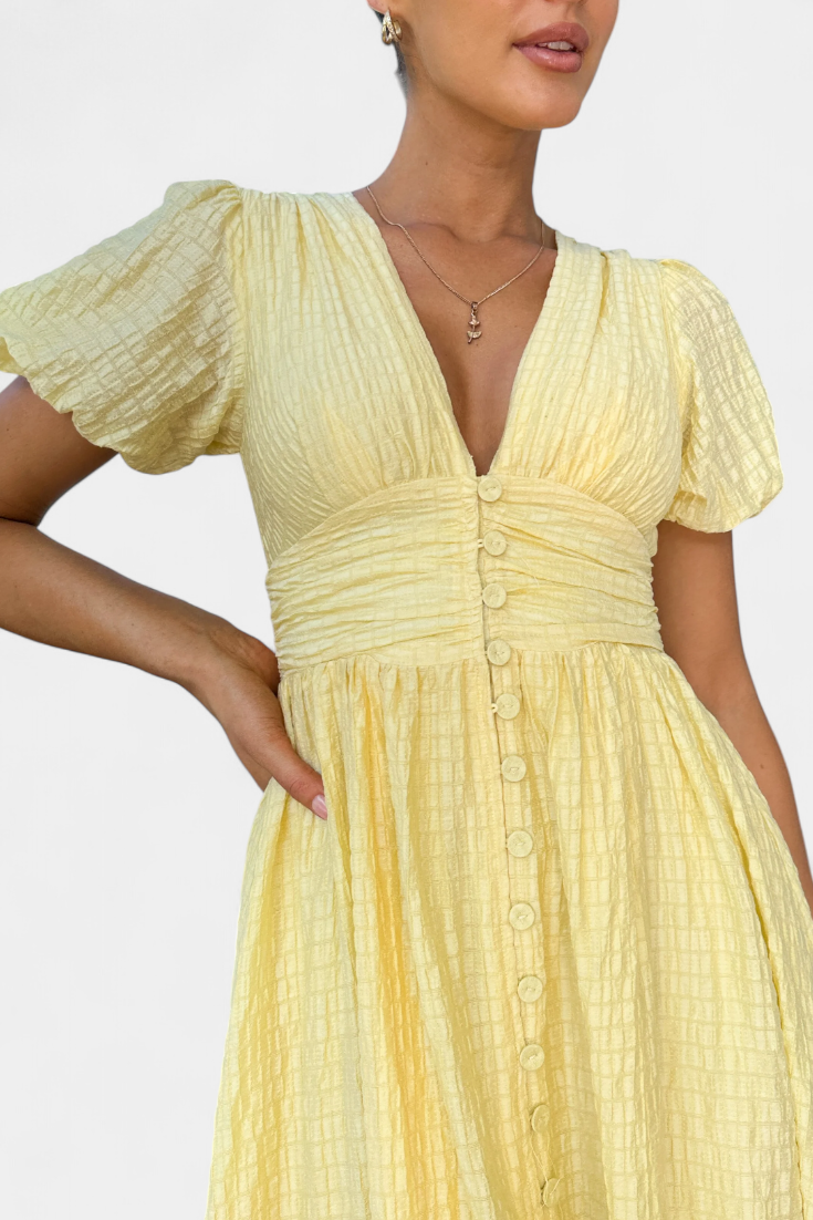 Mélia Vestido Maxi con Escote en V y Mangas Abullonadas