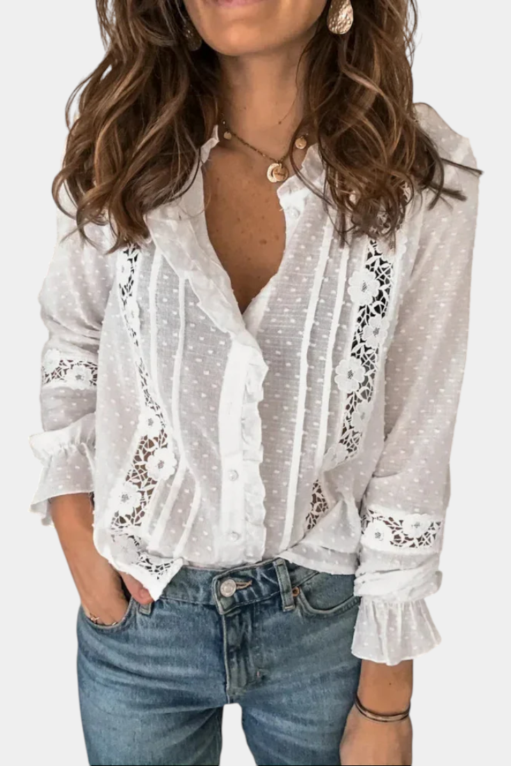 Susurro - Blusa con Bordados y Volantes Delicados