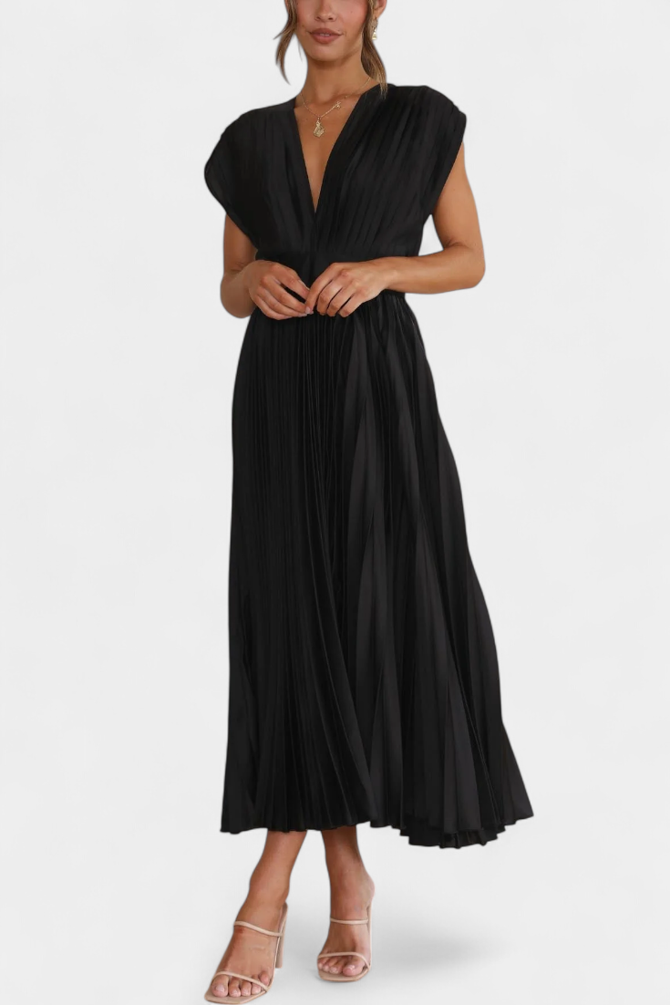 Mireia - Vestido de Pliegues con Escote Drapeado y Cintura Alta