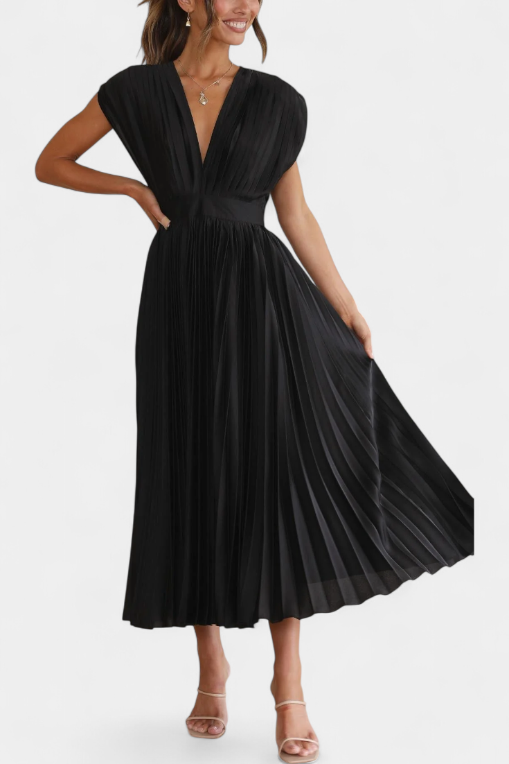 Mireia - Vestido de Pliegues con Escote Drapeado y Cintura Alta