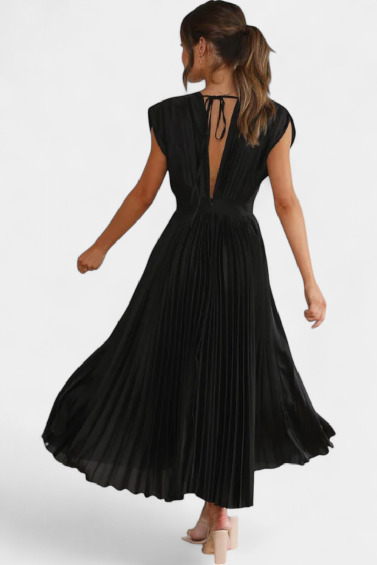 Mireia - Vestido de Pliegues con Escote Drapeado y Cintura Alta