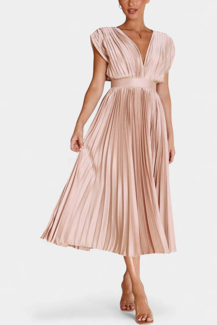 Mireia - Vestido de Pliegues con Escote Drapeado y Cintura Alta