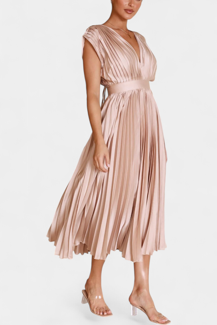 Mireia - Vestido de Pliegues con Escote Drapeado y Cintura Alta