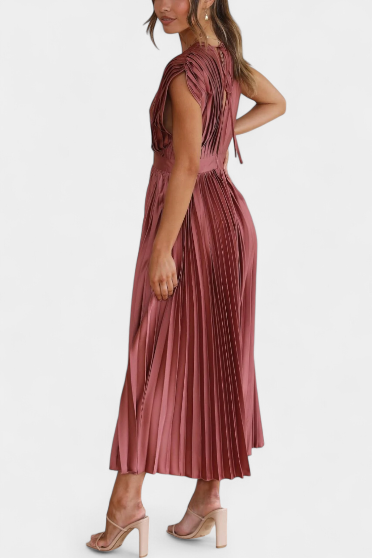 Mireia - Vestido de Pliegues con Escote Drapeado y Cintura Alta