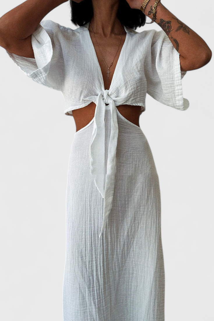 Myra - Vestido Fluido con Lazo Frontal y Cut-Outs
