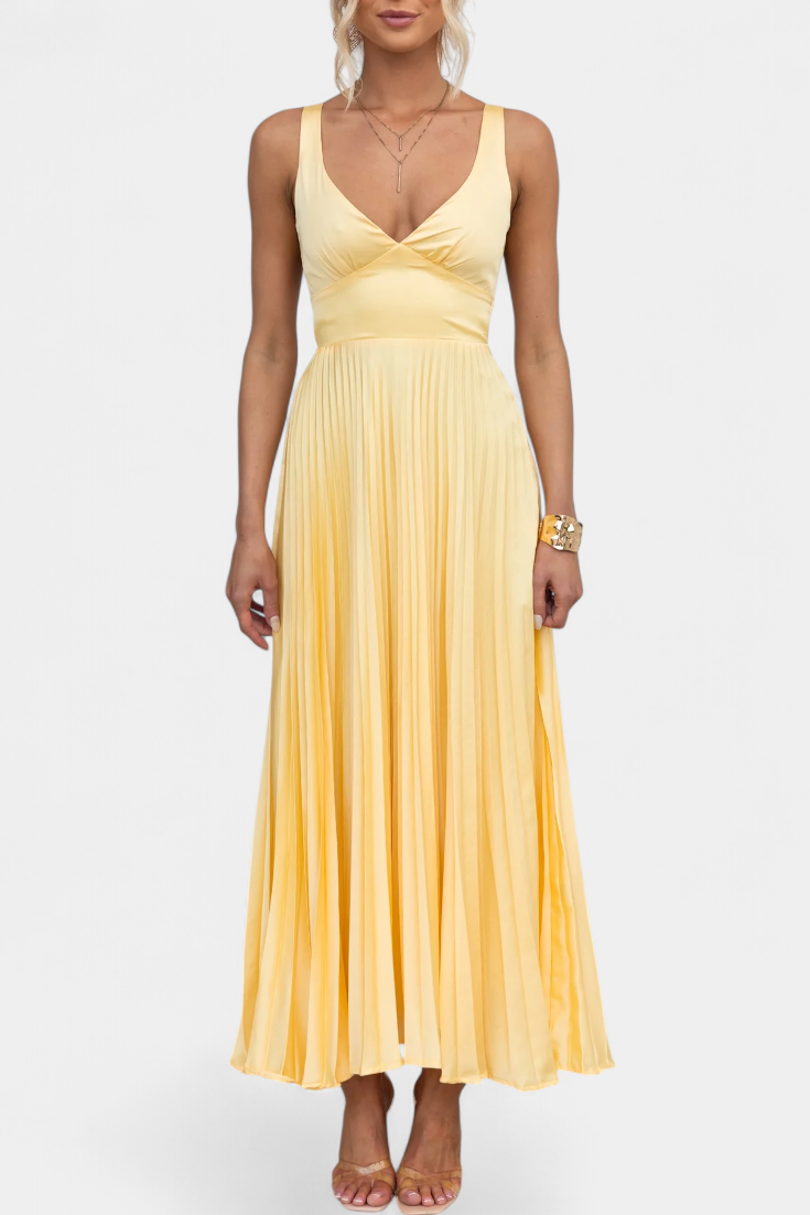 Arlena - Vestido Plisado de Tiras con Espalda Cruzada