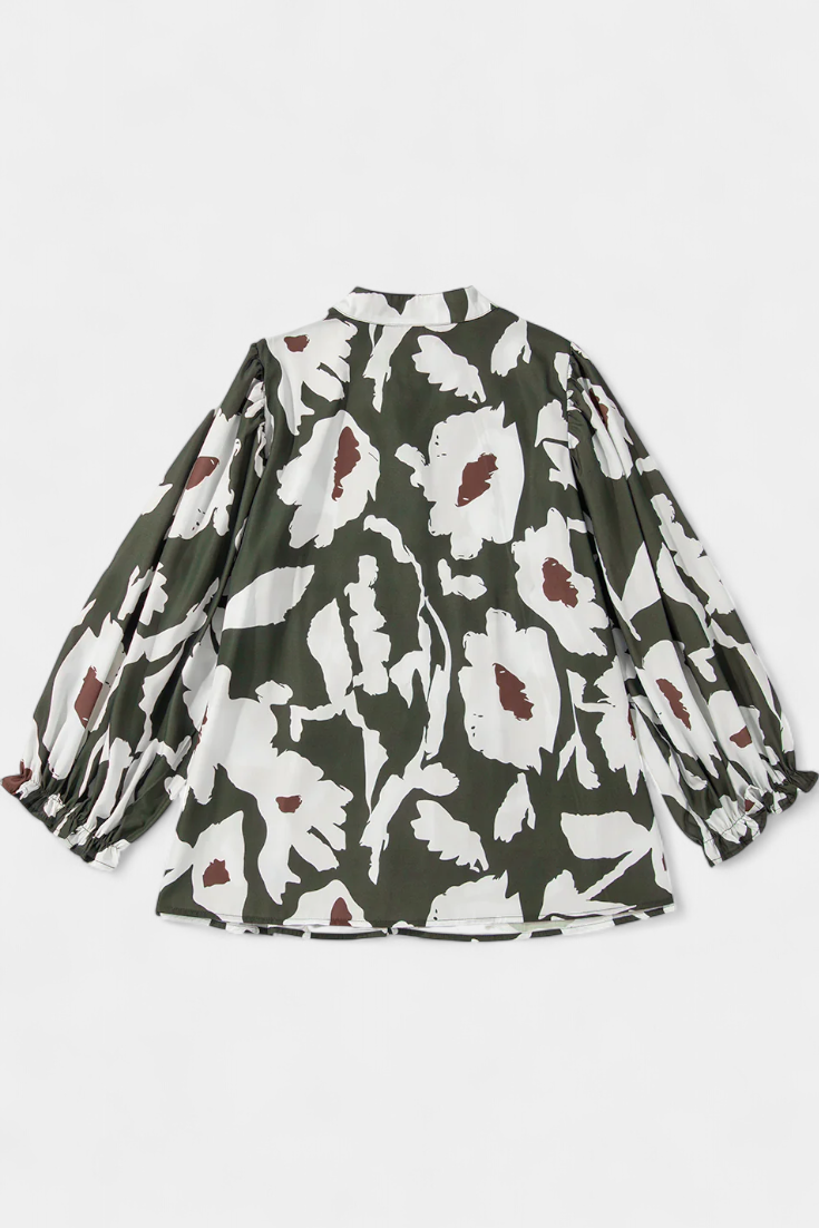 Filomena - Blusa con Manga Abullonada en Estampado Floral Abstracto