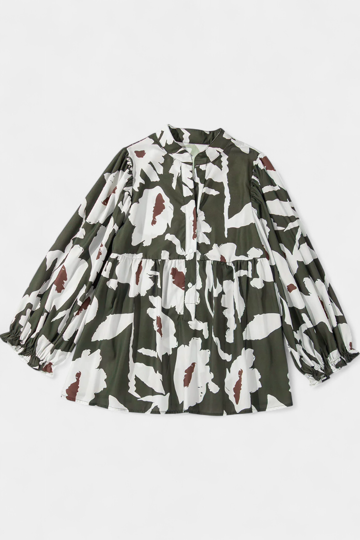 Filomena - Blusa con Manga Abullonada en Estampado Floral Abstracto