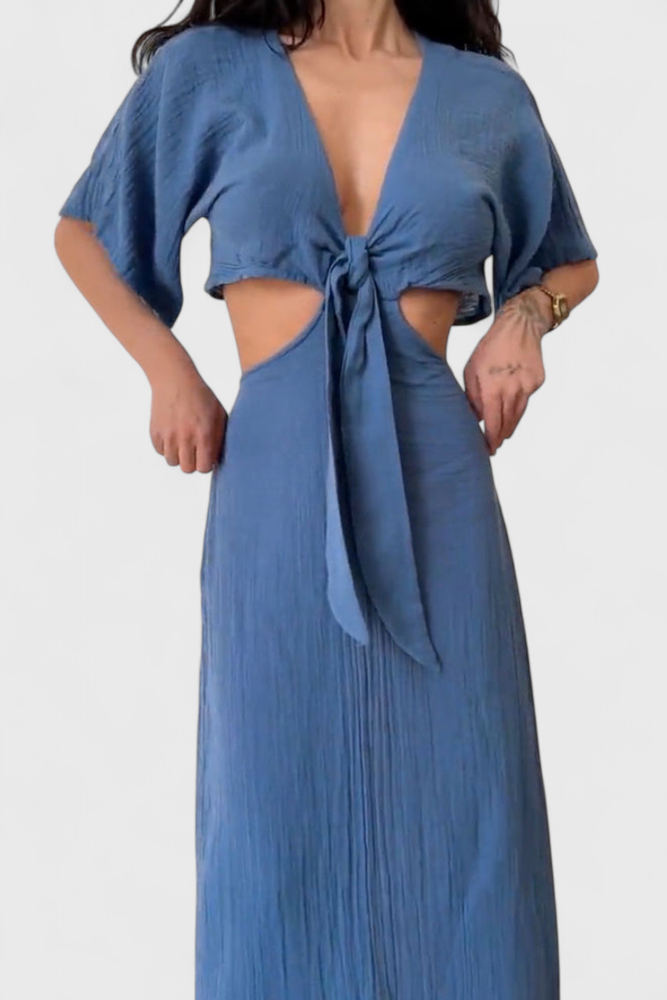 Myra - Vestido Fluido con Lazo Frontal y Cut-Outs