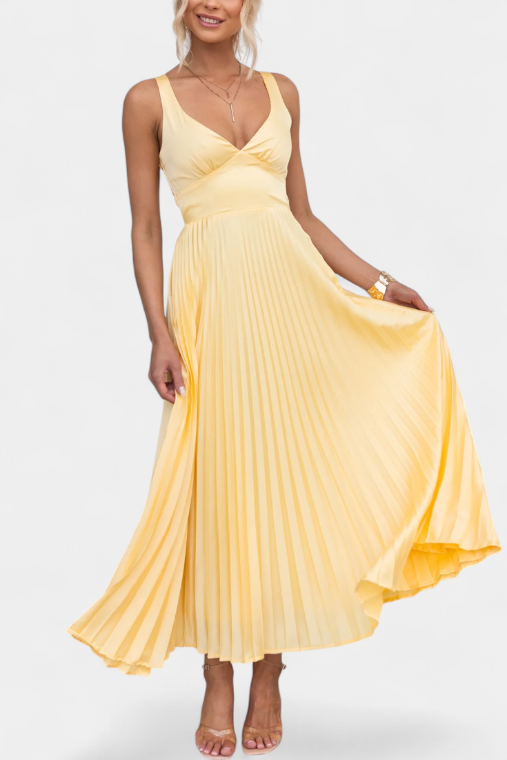 Arlena - Vestido Plisado de Tiras con Espalda Cruzada