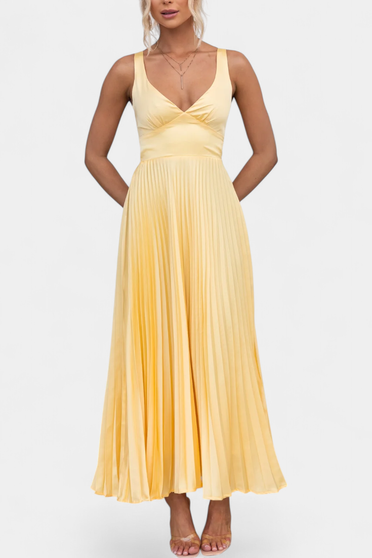 Arlena - Vestido Plisado de Tiras con Espalda Cruzada