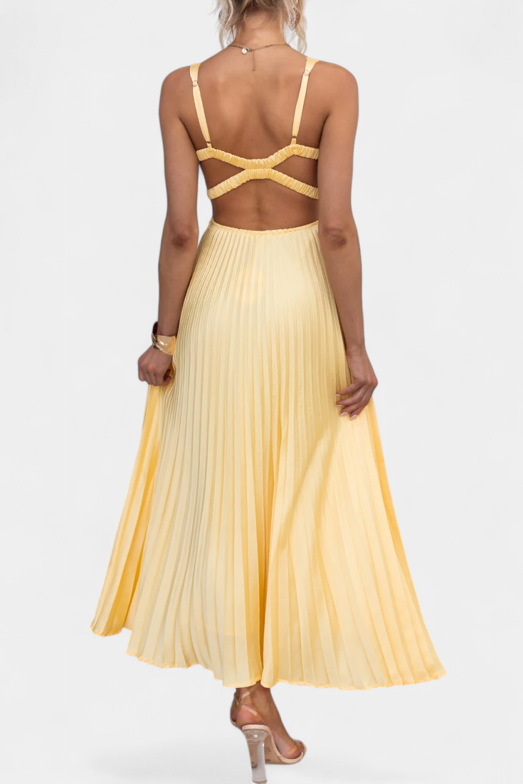 Arlena - Vestido Plisado de Tiras con Espalda Cruzada