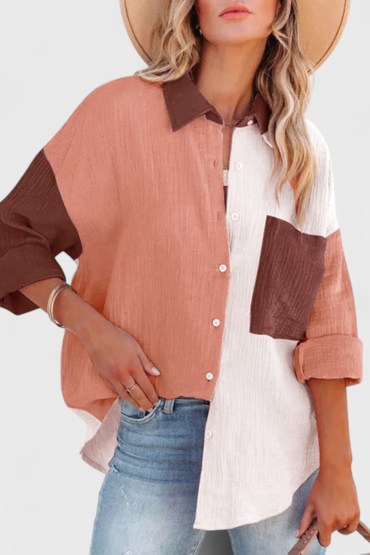 Valeria - Blusa de Botones en Bloque de Color