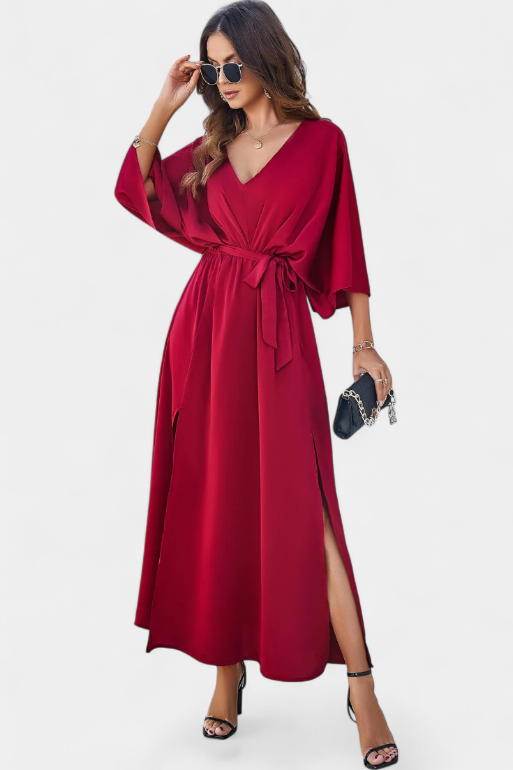 Milly - Vestido Elegante con Abertura y Lazo