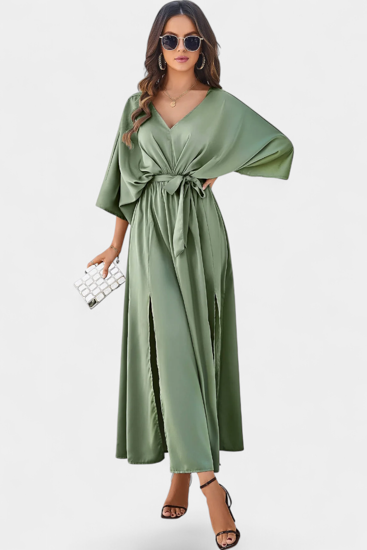 Milly - Vestido Elegante con Abertura y Lazo